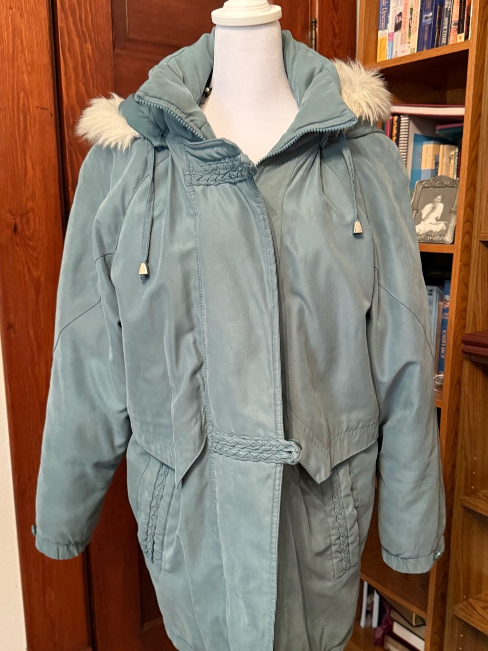 Braetan women's full zip coat jacket teal/tan removable hood
size M